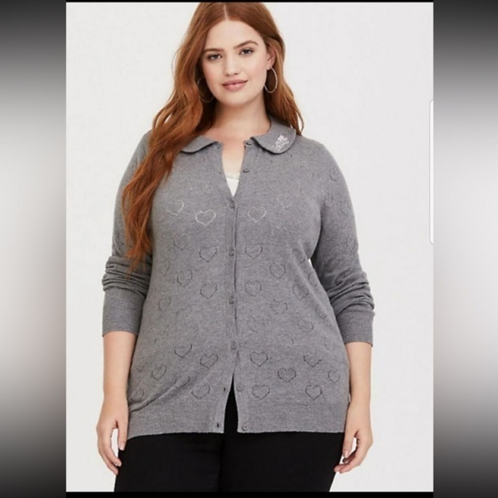 New Torrid Betty and Veronica cardigan grey hearts size 0x